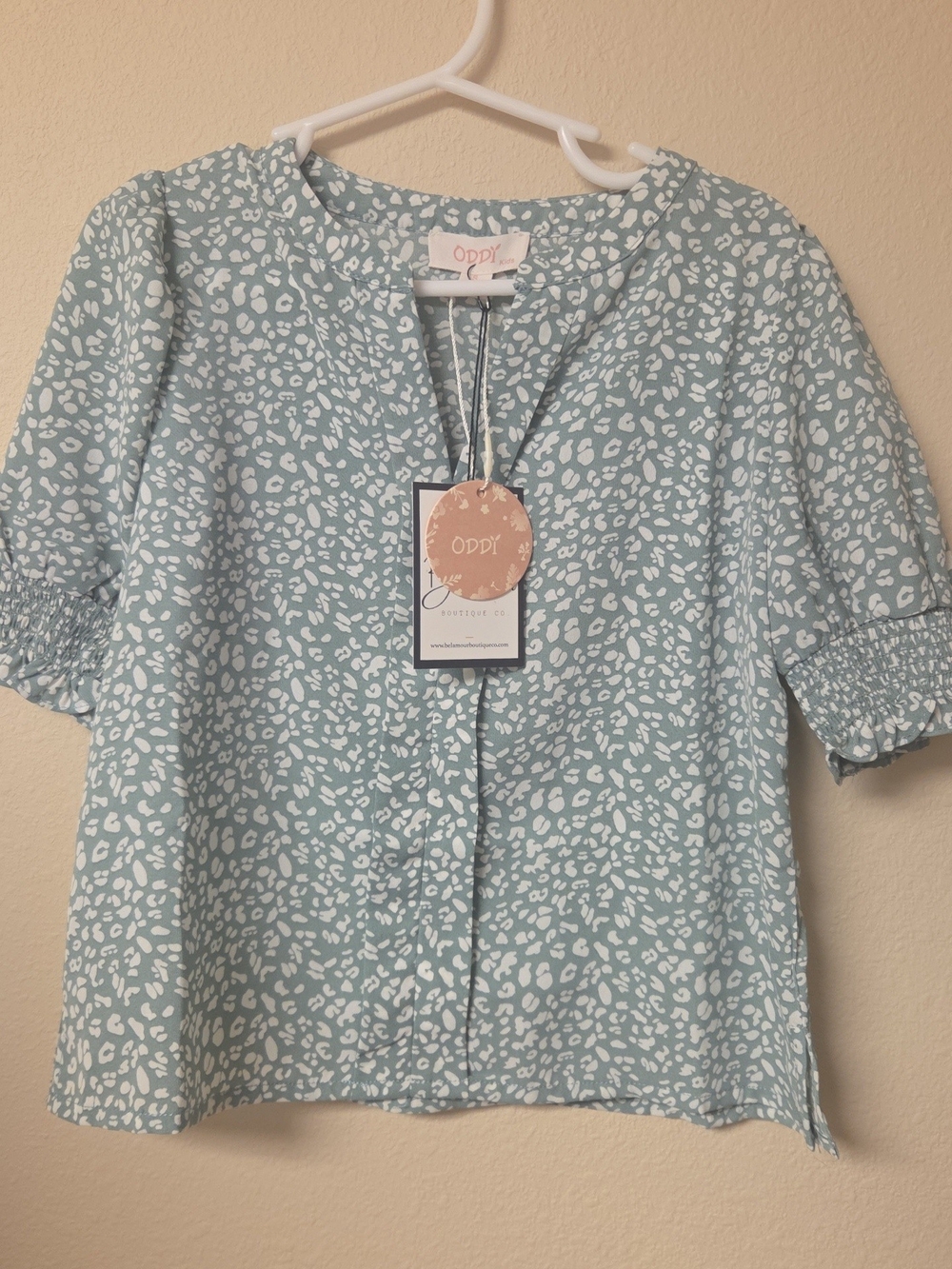 Sage Animal Print Short Sleeve Blouse